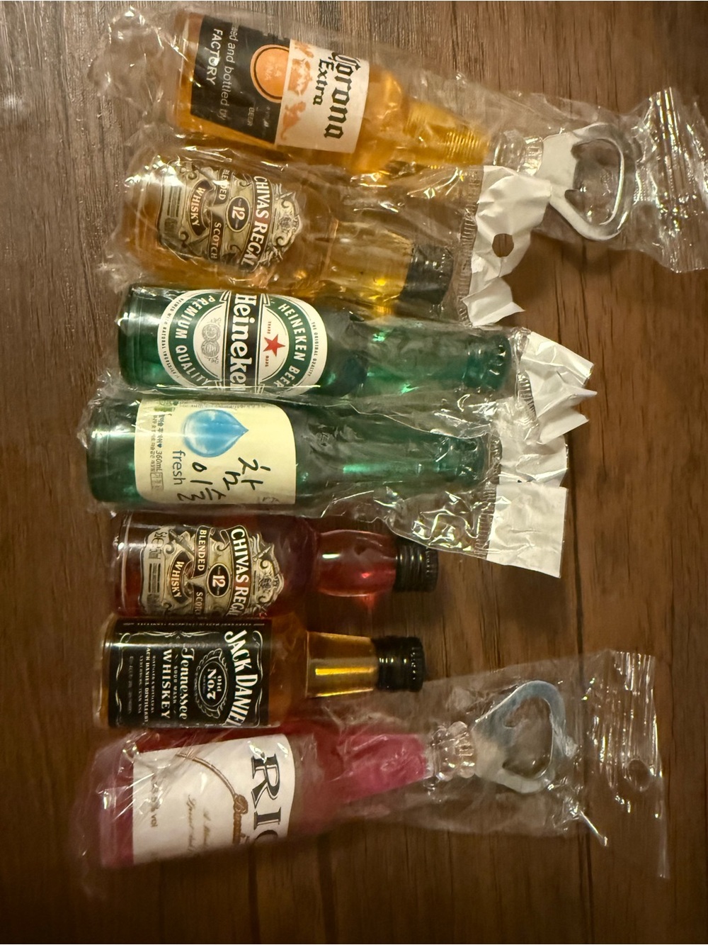 Lot of 7 3D Mini Beer Liquor Bottle Opener Fridge Magnets Bar Decor